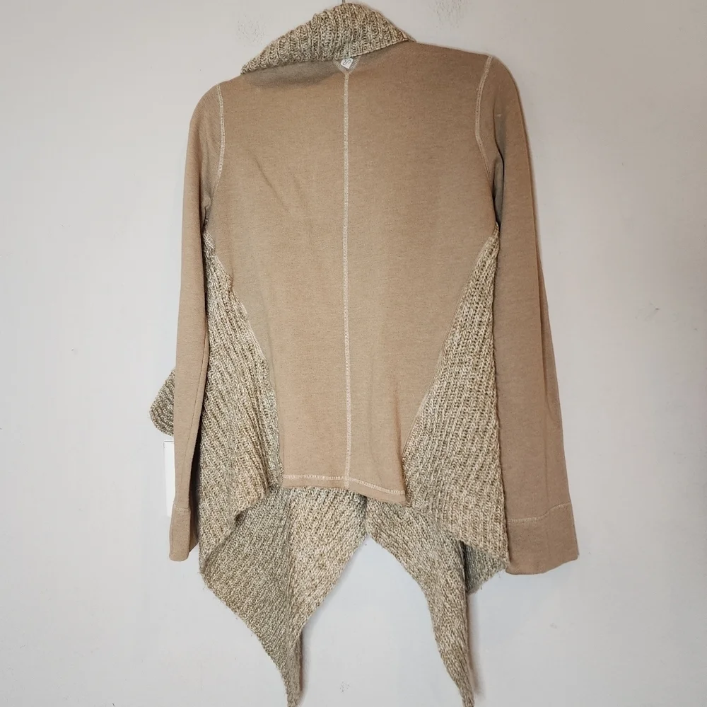 Prana wool-blend tan‎ demure drape cardigan.  Women's size medium